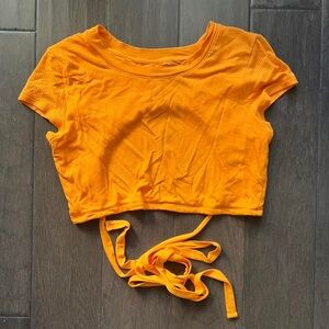Women's Orange Ribbed Tie-Back Crop Top
